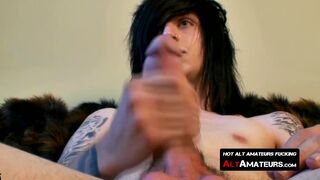 Emo twink stunner whips out monster shaft & strokes