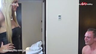 Smoking Sexy Blonde Gets To Be Teased By Two Lustful Dudes With Huge Dongs - Free Porn Video