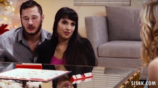 SISTERTRICK Rachel James rides on blindfolded step brother's dick