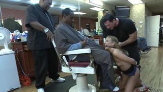 Bound sub anal fucked at barbershop