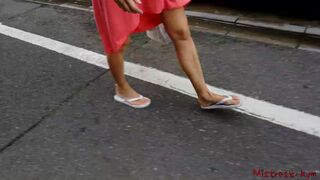Foot fetish femdom walking with her sub (outdoor)