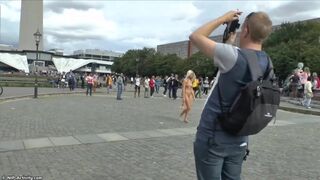 Blonde Czech teen showing her sexy body naked in public