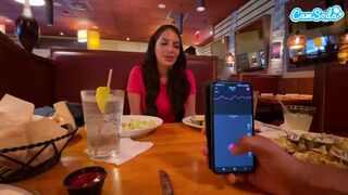 Cumming in Public with interactive toy at LUNCH! Public woman orgasm interactive toy