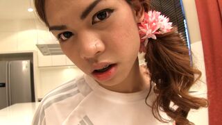 Asian ladyboy teen Kitty in a football outfit ass fucking stuffed