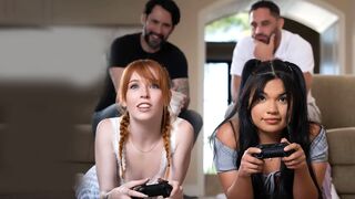 Gaming teen stepdaughters both banged by their perverted stepdads