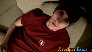 Straight guy strokes his dick vigorously & cums on himself