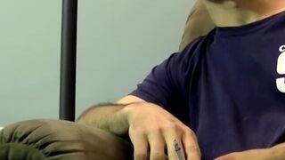 Bushy amateur gay dude smokes & strokes his meat solo