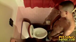 Leo McArthur gets caught jerking off & pissing in toilet