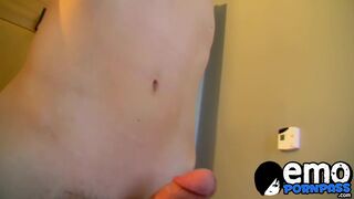 Skinny emor brunette Conner wanks & cums in his own mouth